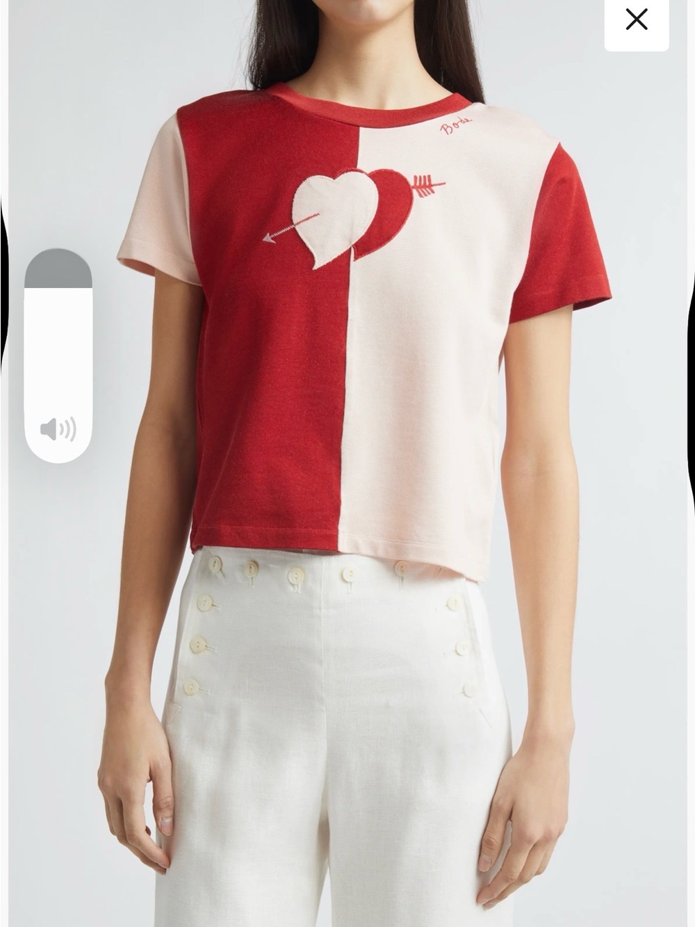 Colorblock Heart Short Sleeve Tee - Red & Pale Pink